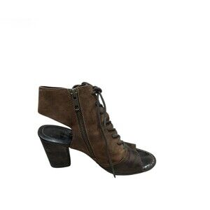 Born Blane Womens Sandals 7 Lace Up Leather Brown Peep Toe Booties Size Zip Y2K